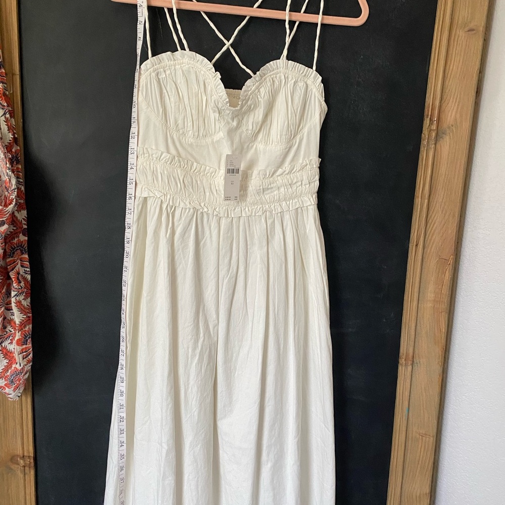 Anthropologie Cream White Midi Dress with Ruched Bodice